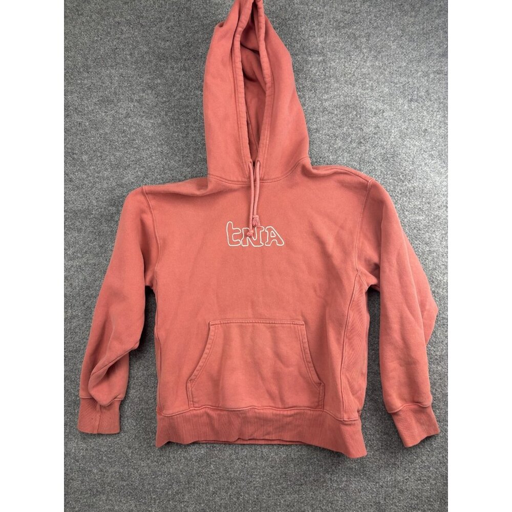 TNA Cozy Fleece Boyfriend Hoodie Womens Small Pink Logo Pullover Sweatshirt